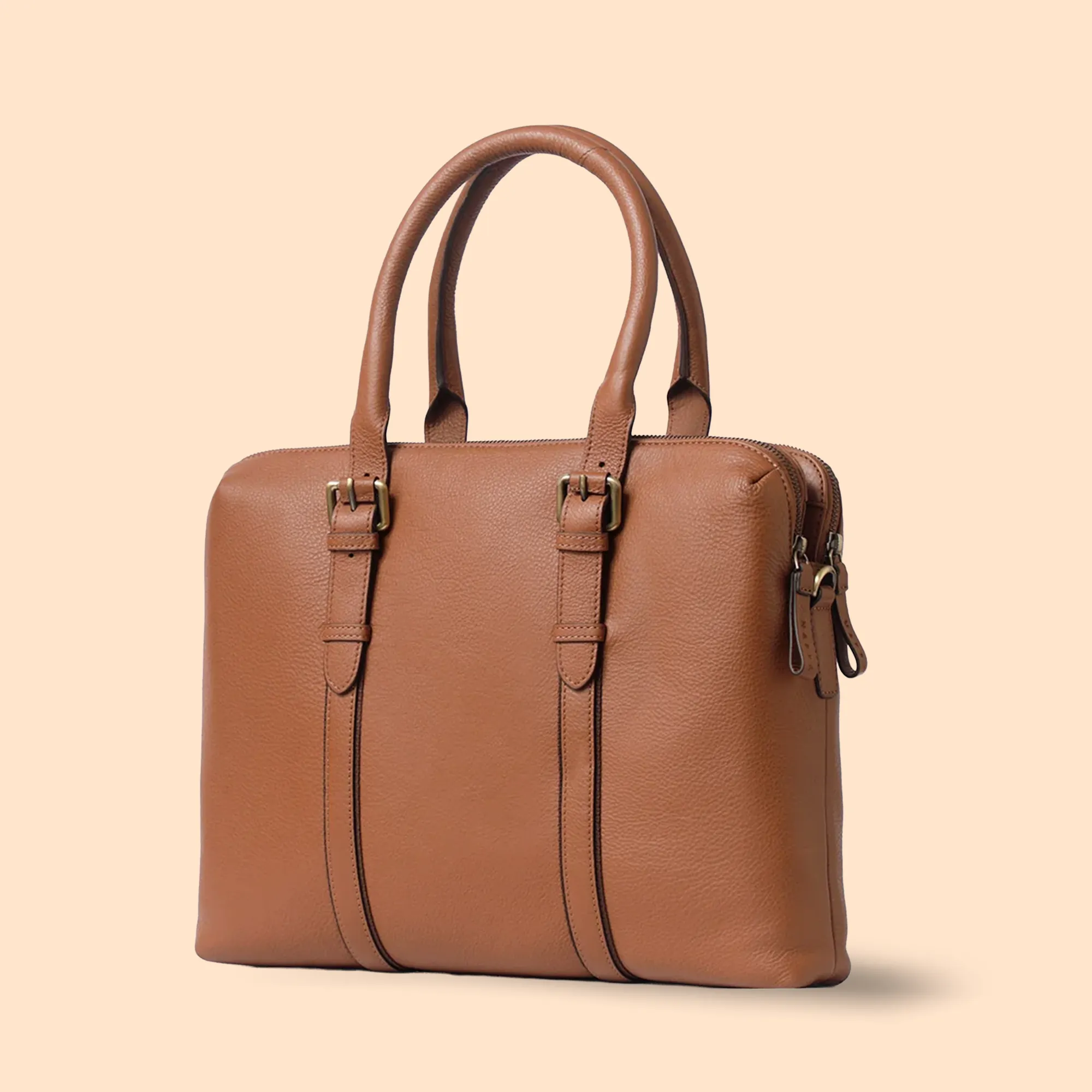 Nappa Dori Dual Zip Leather Laptop Bag for Corporate Gifting view 4