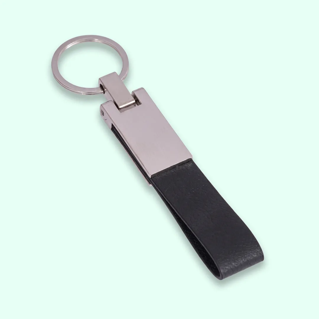 Leather-Strap Metal Keychain (Premium) view 2