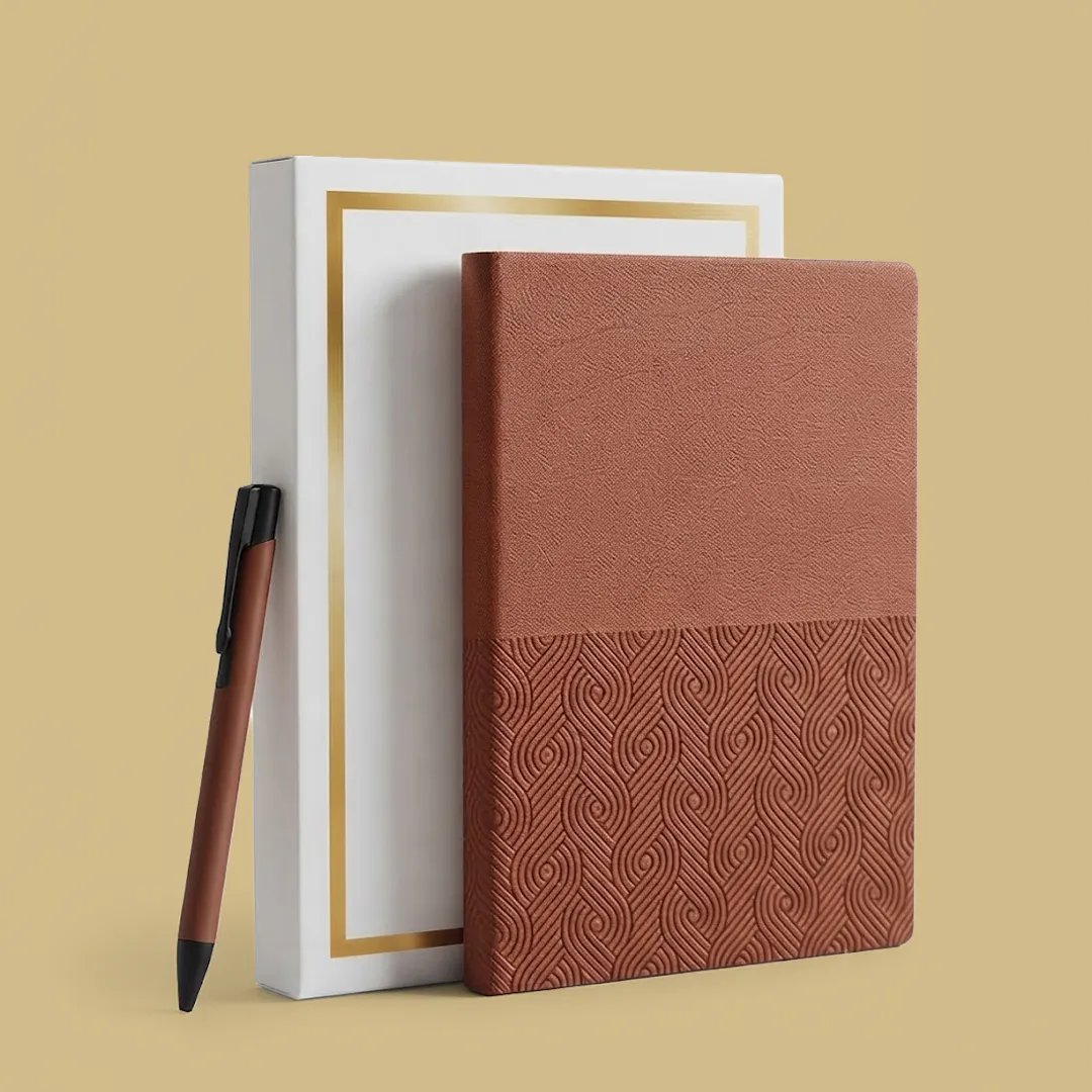 Two Tone Swirl Brown Notebook and Pen Set