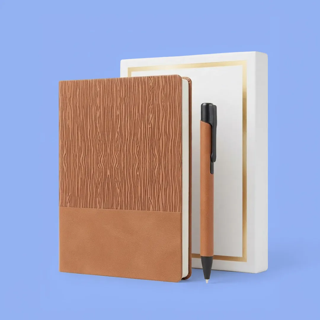 Woodgrain Wave Tan Notebook and Pen Set